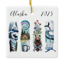 Adorno de Navidad en Acuarela del Estado de Alaska