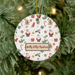 Cerámica Adorno de Navidad Encantada Acuarela Holly Jolly