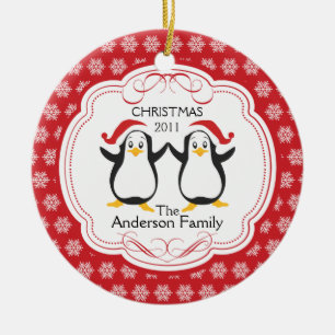 Cerámica Adorno de Navidad Familia de Pingüinos Adorables d