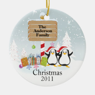 Cerámica Adorno de Navidad Familia de Pingüinos Adorables d