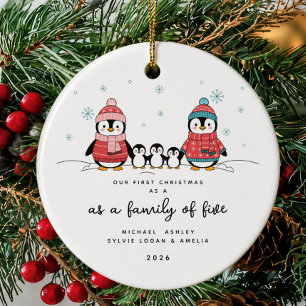 Cerámica Adorno de Navidad Familia de Pingüinos de Cinco