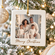 Adorno de Navidad Feliz Familia Foto Elegante 