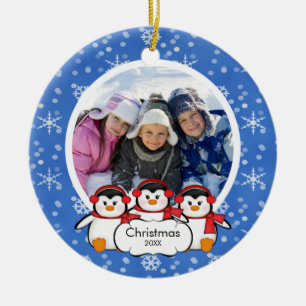 Cerámica Adorno de Navidad Foto de Familia Pingüinos Lindos