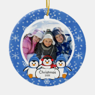 Cerámica Adorno de Navidad Foto de Familia Pingüinos Lindos