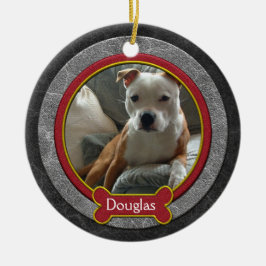 Cerámica Adorno de Navidad Foto de Mascota Cuero Rojo Dorad