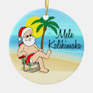 Cerámica Adorno de Navidad hawaiano Santa Palmera