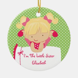 Cerámica Adorno de Navidad Hermana Pequeña Niña Rubia Dulce
