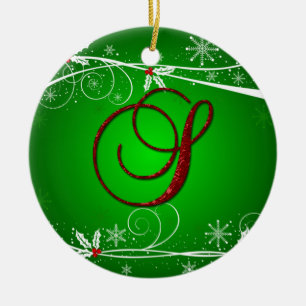 Cerámica Adorno de Navidad inicial S de rojos verdes acebo