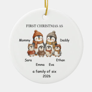 Cerámica Adorno de Navidad para familia de seis, pingüino