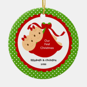 Cerámica Adorno de Navidad para Gemelas Bebés Niñas Primer