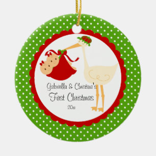 Cerámica Adorno de Navidad para gemelas Stork para el prime