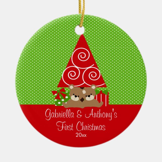 Cerámica Adorno de Navidad para Gemelos Primer Navidad Muñe (Frente)