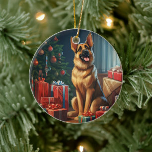 Cerámica Adorno de Navidad para mascota Pastor Alemán, Aman