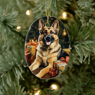 Cerámica Adorno de Navidad para mascota Pastor Alemán, Aman