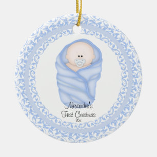 Cerámica Adorno de Navidad para Niño Azul Primer Navidad de