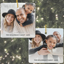 Adorno de Navidad personalizado con dos fotos fami