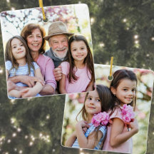 Adorno de Navidad personalizado con dos fotos fami