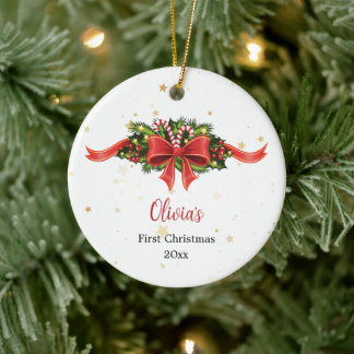 Cerámica Adorno de Navidad personalizado con lazo rojo para