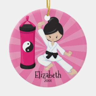 Cerámica Adorno de Navidad Personalizado de Chica de Karate