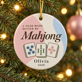 Cerámica Adorno de Navidad personalizado de Mahjong rosa az