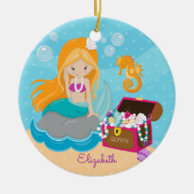 Adorno de Navidad personalizado de sirena linda
