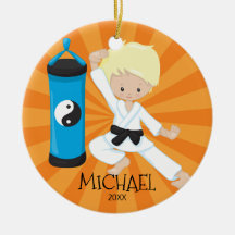 Adorno de Navidad Personalizado Niño Mono Karate