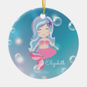 Cerámica Adorno de Navidad personalizado Sirena Rosa