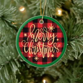 Cerámica Adorno de Navidad Plaid Merry Christmas