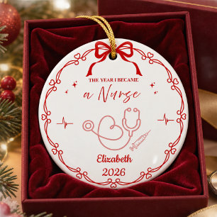 Cerámica Adorno de Navidad Rojo Minimalista para Enfermera