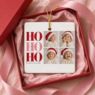 Cerámica Adorno de Navidad Rojo Rosa Cuatro Fotos Ho Ho Ho