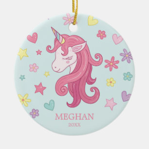 Cerámica Adorno de Navidad Unicornio Corazones y Flores