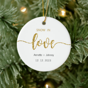 Cerámica Adorno de nieve enamorada, boda de Navidad, promet
