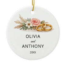Adorno de nombre de boda con rosa rosa floral boho