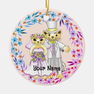 Cerámica Adorno de Novia y Novio Gato