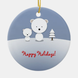 Cerámica Adorno de Oso Polar Felices Fiestas Kawaii