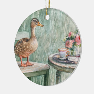 Cerámica Adorno de pato Cottagecore y taza de té