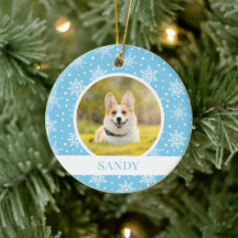 Adorno de perro copo de nieve azul