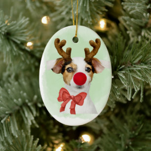 Cerámica Adorno de Perro de Navidad con Cuerno y Manopla de