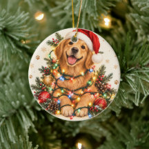 Adorno de perro divertido envuelto en luces de Nav