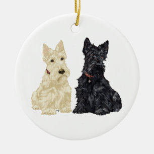 Cerámica Adorno de perro Scottie trigo y negro
