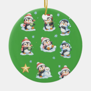 Cerámica Adorno de pingüino verde para Navidad
