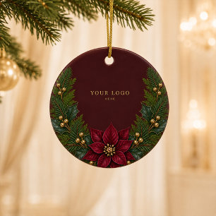 Cerámica Adorno de Poinsettia Borgoña Agregue su Logotipo