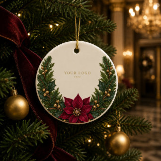 Cerámica Adorno de poinsettia de marfil Agregue su logotipo