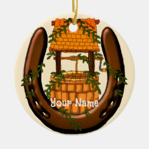 Cerámica adorno de pozo de los deseos de herradura Amish