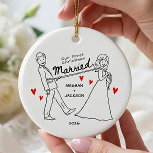 Cerámica Adorno de Primer Navidad Casados Dibujado a Mano