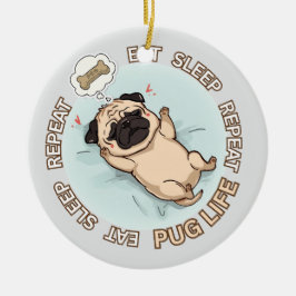 Cerámica Adorno de Pug Dormido Divertido | Comer Dormir Rep