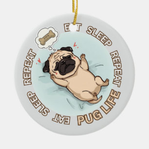 Cerámica Adorno de Pug Dormido Divertido Comer Dormir Rep