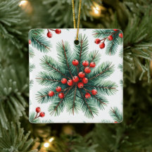 Adorno de rama de pino de Navidad y bayas rojas |