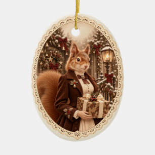 Cerámica Adorno de regalo de Navidad de ardilla victoriana