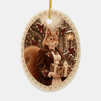 Cerámica Adorno de regalo de Navidad de ardilla victoriana